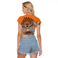 Canada Indigenous Orange Raglan Cropped T Shirt Haida Art Thunder Bird