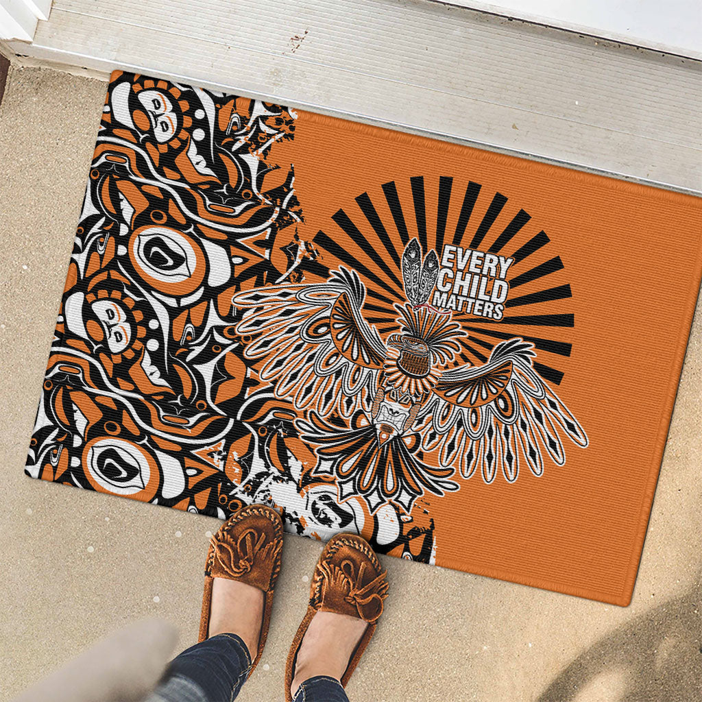 Canada Indigenous Orange Rubber Doormat Haida Art Thunder Bird