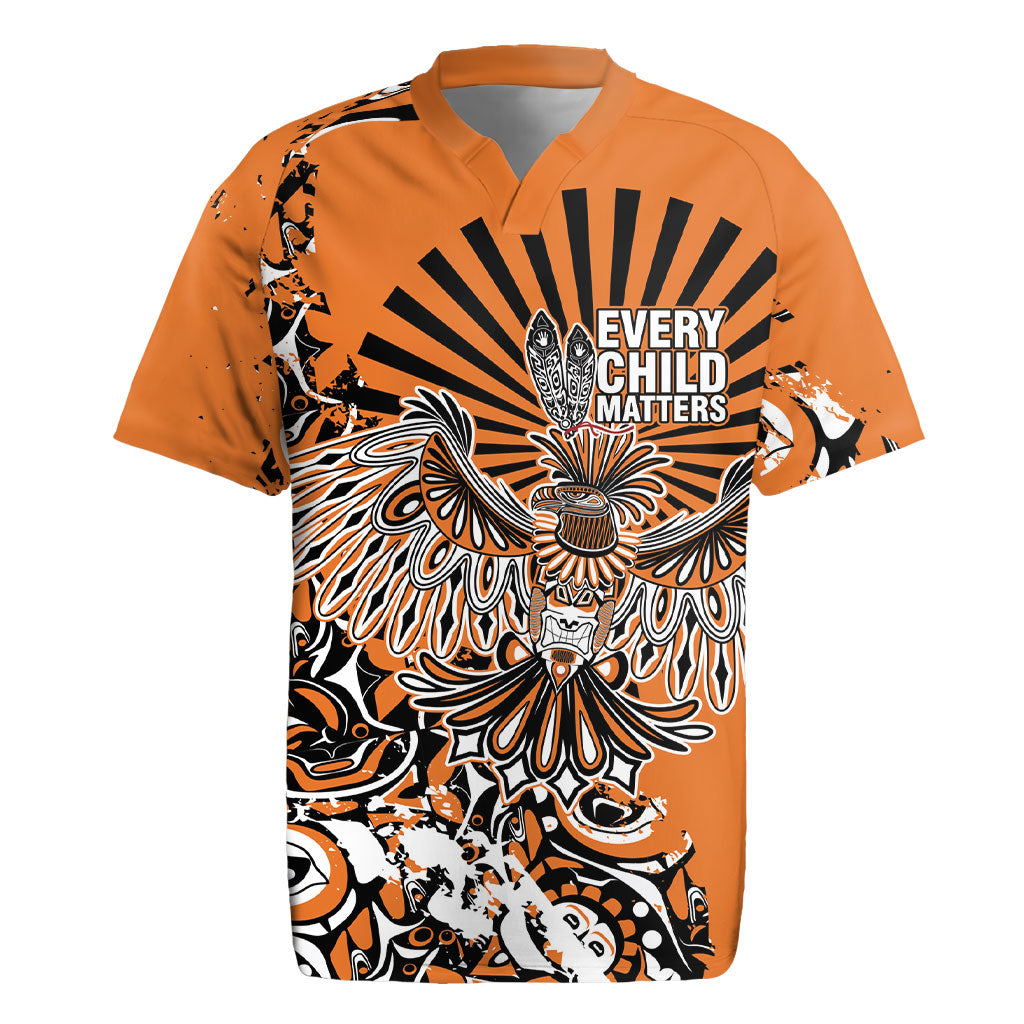 Canada Indigenous Orange Rugby Jersey Haida Art Thunder Bird