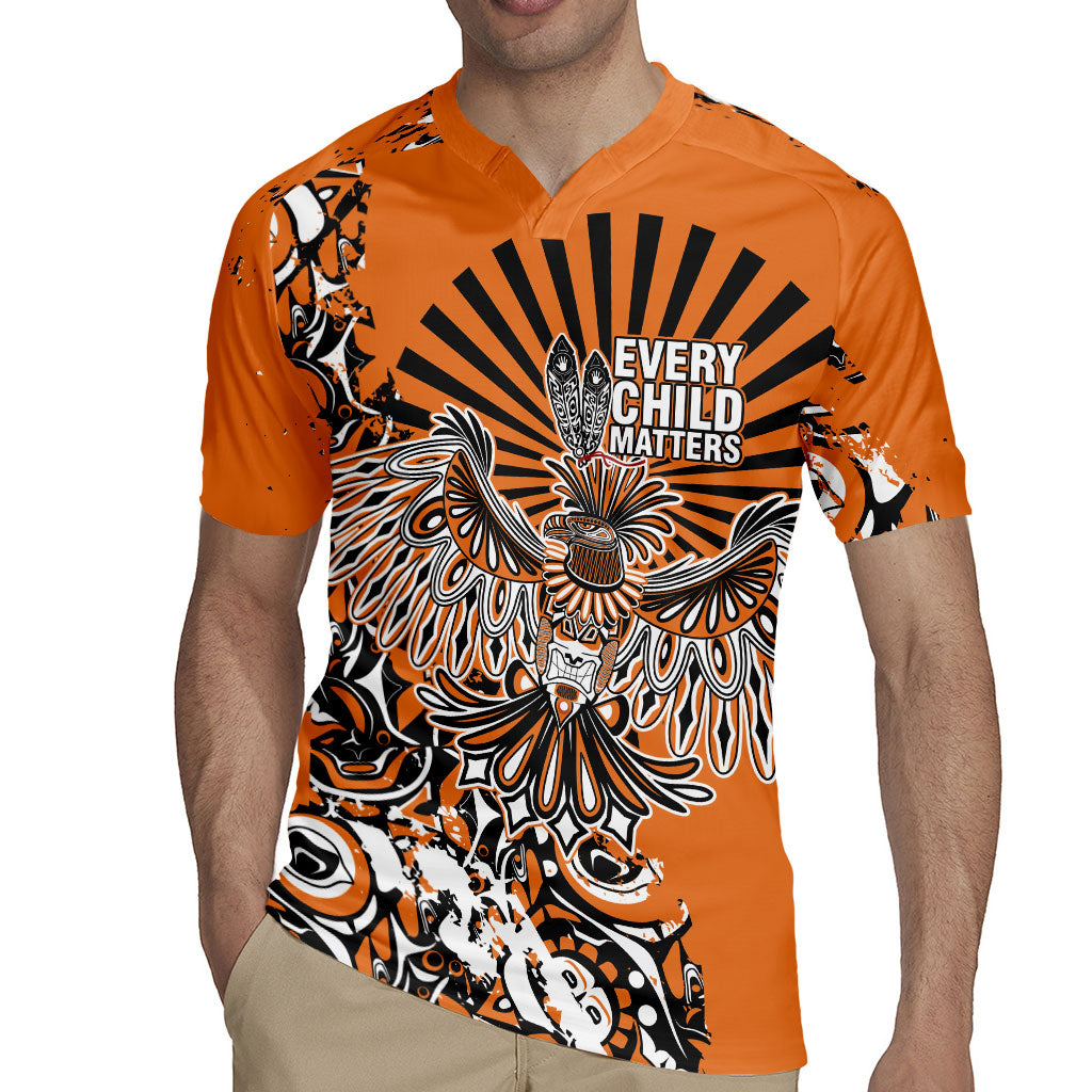 Canada Indigenous Orange Rugby Jersey Haida Art Thunder Bird