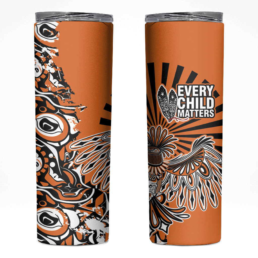 Canada Indigenous Orange Skinny Tumbler Haida Art Thunder Bird