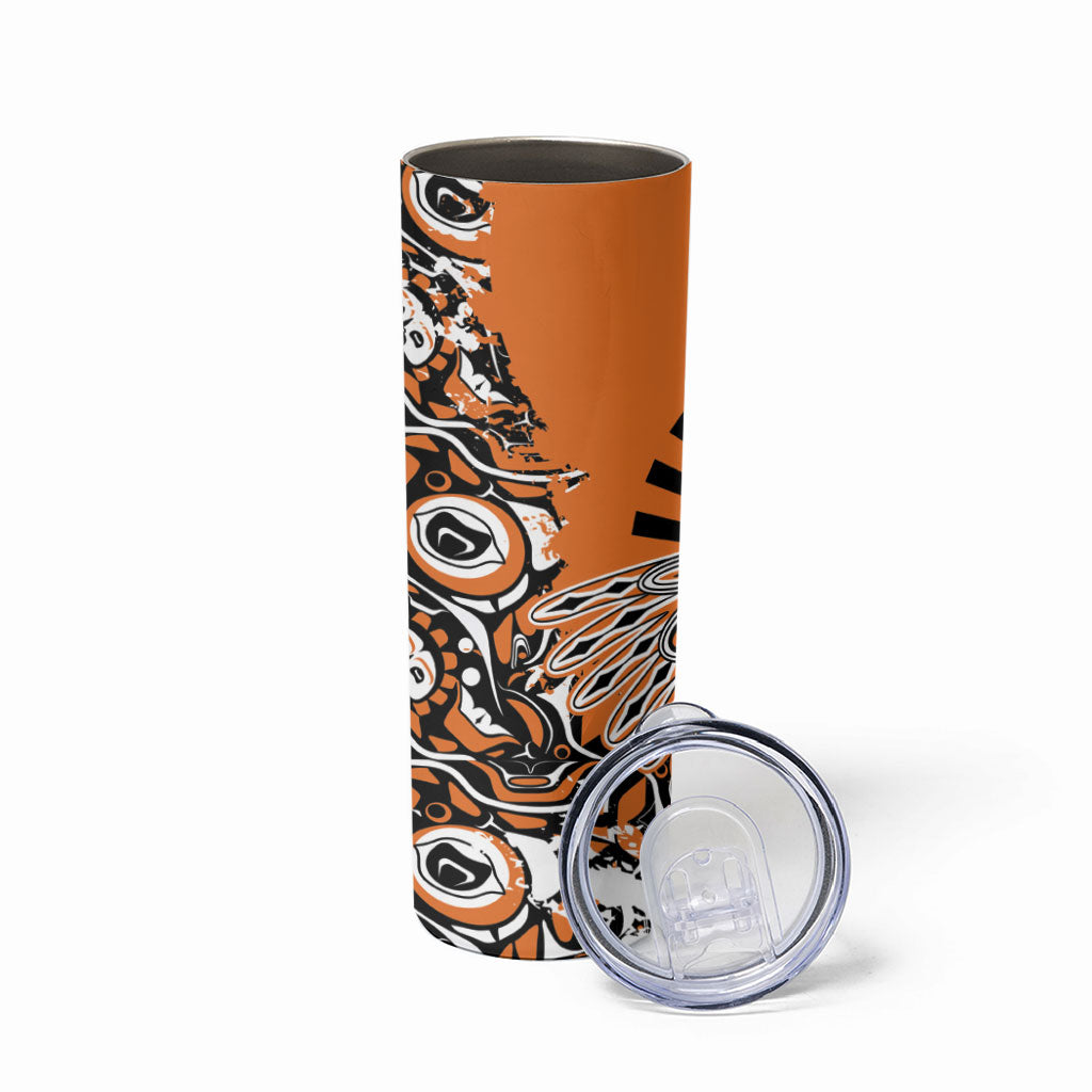 Canada Indigenous Orange Skinny Tumbler Haida Art Thunder Bird