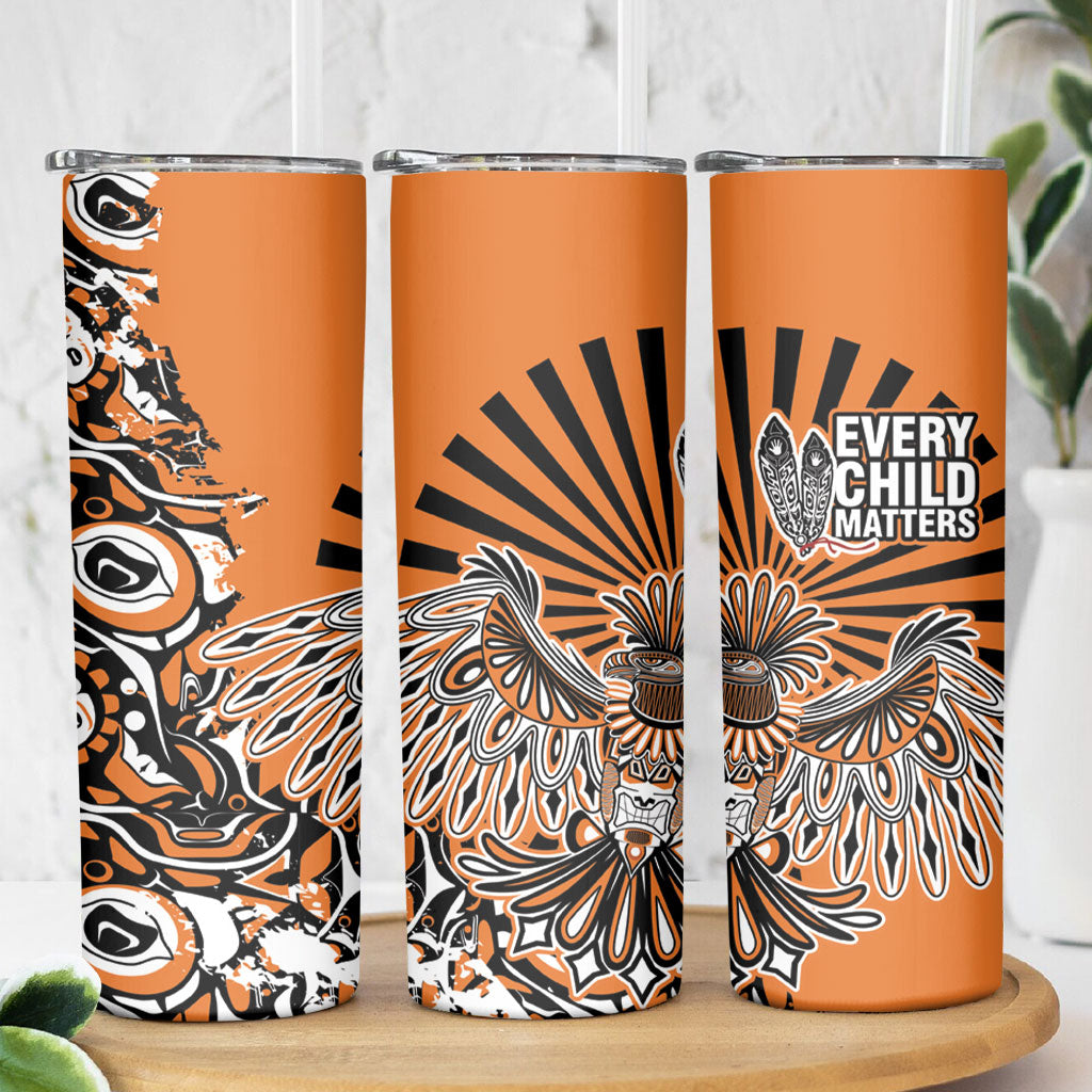 Canada Indigenous Orange Skinny Tumbler Haida Art Thunder Bird
