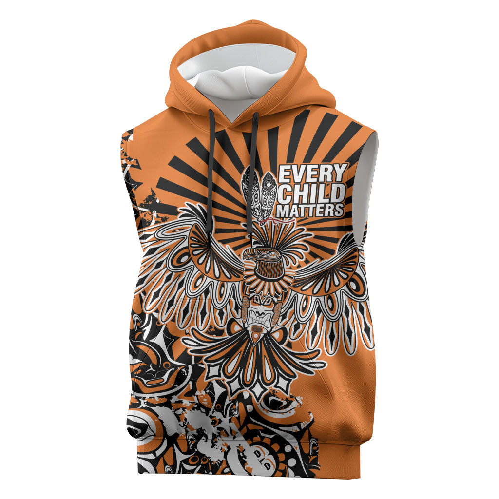 Canada Indigenous Orange Sleeveless Hoodie Haida Art Thunder Bird