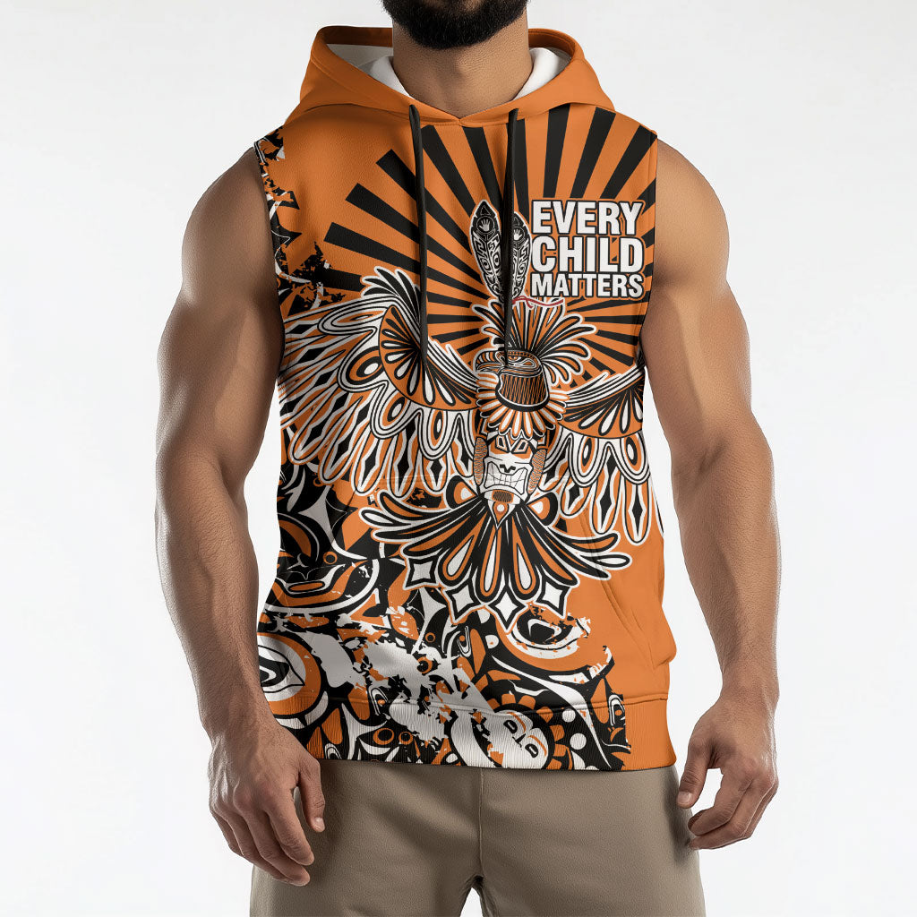 Canada Indigenous Orange Sleeveless Hoodie Haida Art Thunder Bird