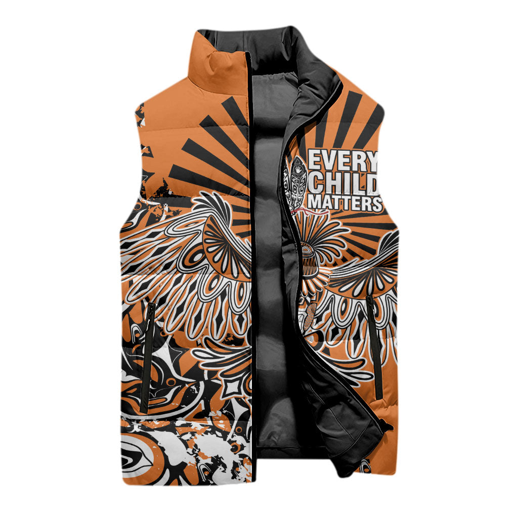 Canada Indigenous Orange Sleeveless Puffer Jacket Haida Art Thunder Bird
