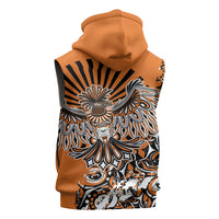 Canada Indigenous Orange Sleeveless Zip Hoodie Haida Art Thunder Bird