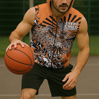 Canada Indigenous Orange Sleeveless Zip Hoodie Haida Art Thunder Bird