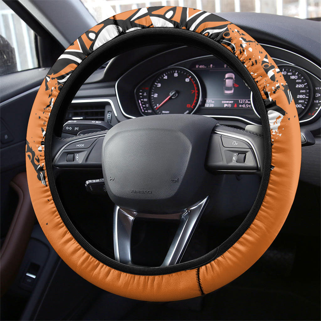 Canada Indigenous Orange Steering Wheel Cover Haida Art Thunder Bird