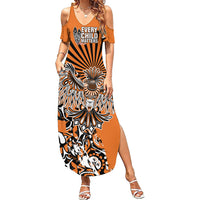 Canada Indigenous Orange Summer Maxi Dress Haida Art Thunder Bird