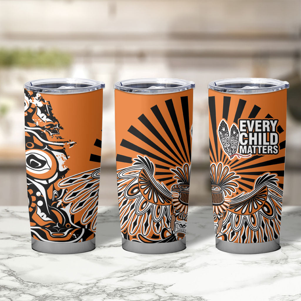 Canada Indigenous Orange Tumbler Cup Haida Art Thunder Bird
