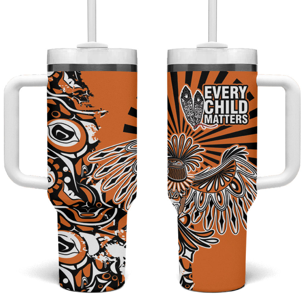 Canada Indigenous Orange Tumbler With Handle Haida Art Thunder Bird