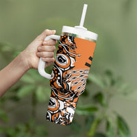 Canada Indigenous Orange Tumbler With Handle Haida Art Thunder Bird