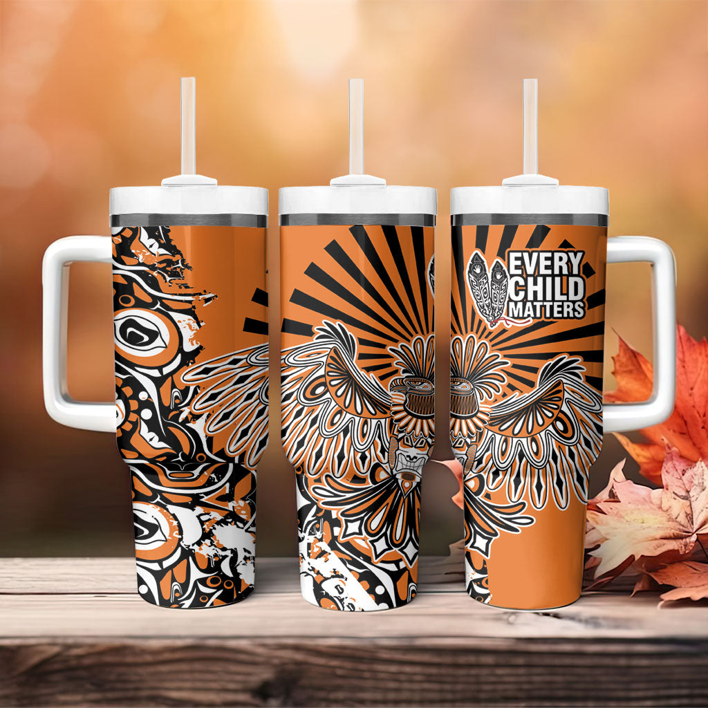 Canada Indigenous Orange Tumbler With Handle Haida Art Thunder Bird