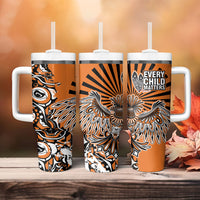 Canada Indigenous Orange Tumbler With Handle Haida Art Thunder Bird