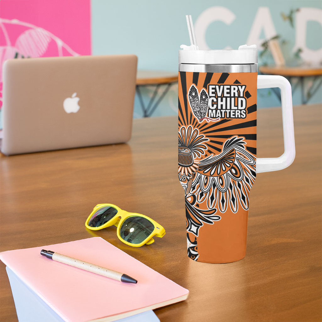 Canada Indigenous Orange Tumbler With Handle Haida Art Thunder Bird