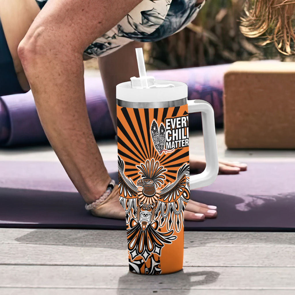 Canada Indigenous Orange Tumbler With Handle Haida Art Thunder Bird