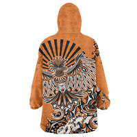 Canada Indigenous Orange Wearable Blanket Hoodie Haida Art Thunder Bird
