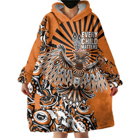 Canada Indigenous Orange Wearable Blanket Hoodie Haida Art Thunder Bird