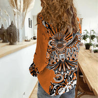 Canada Indigenous Orange Women Casual Shirt Haida Art Thunder Bird