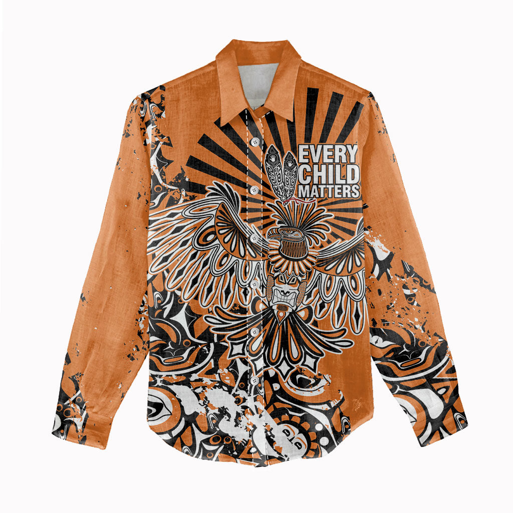 Canada Indigenous Orange Women Casual Shirt Haida Art Thunder Bird