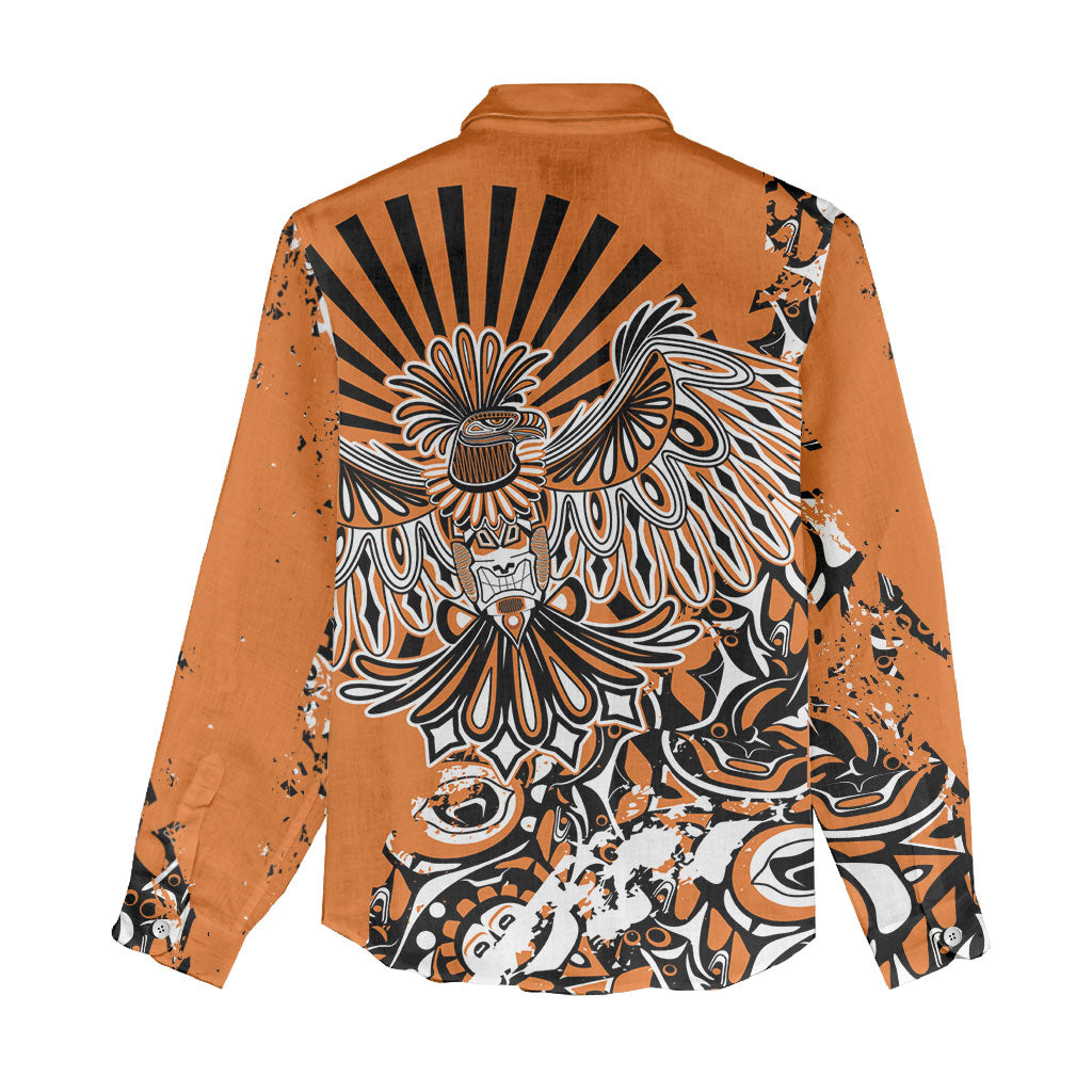 Canada Indigenous Orange Women Casual Shirt Haida Art Thunder Bird
