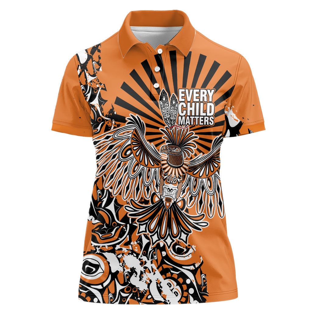 Canada Indigenous Orange Women Polo Shirt Haida Art Thunder Bird