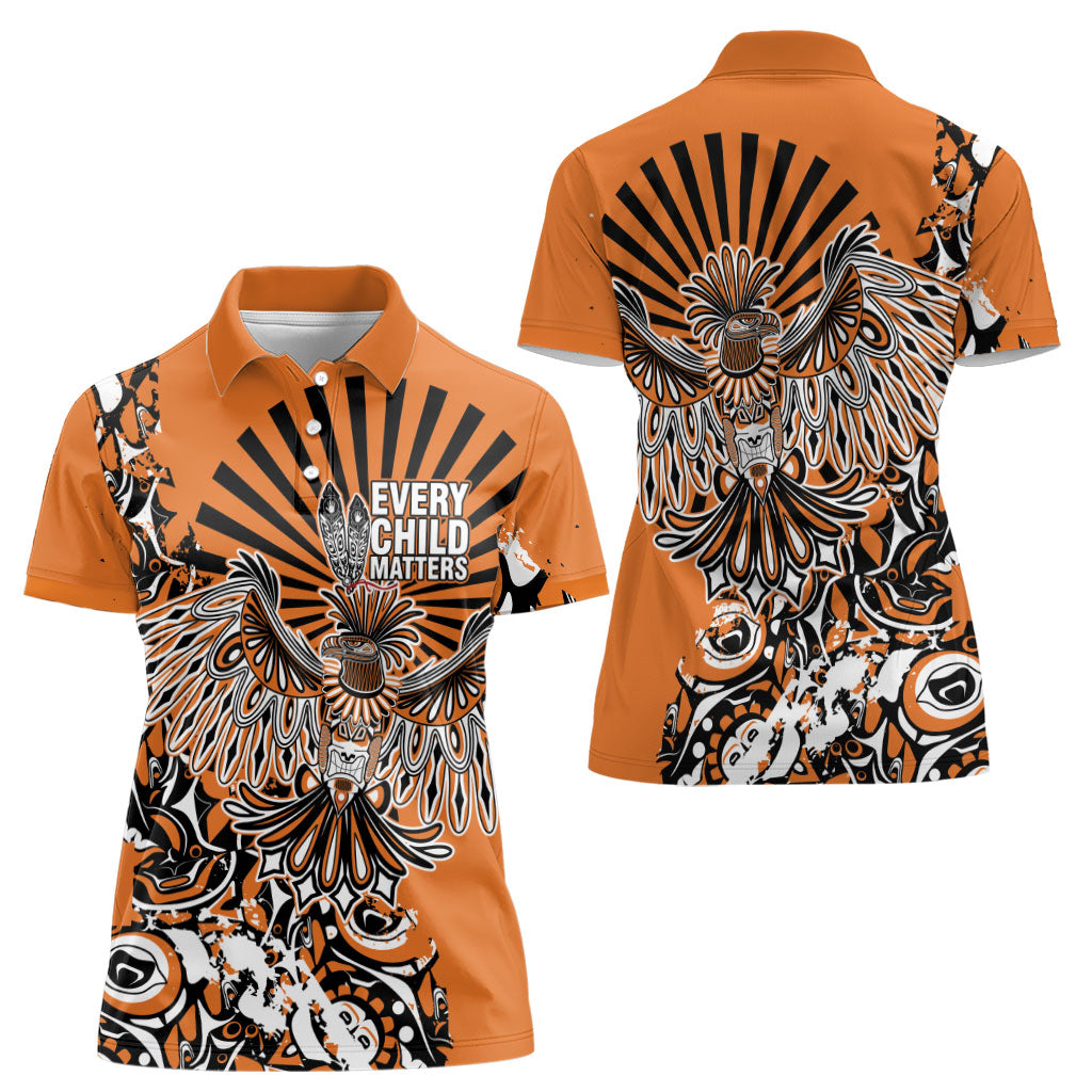 Canada Indigenous Orange Women Polo Shirt Haida Art Thunder Bird