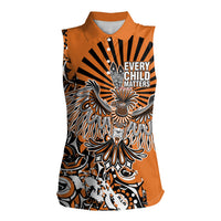 Canada Indigenous Orange Women Sleeveless Polo Shirt Haida Art Thunder Bird