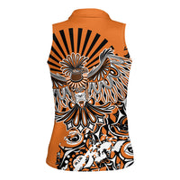 Canada Indigenous Orange Women Sleeveless Polo Shirt Haida Art Thunder Bird