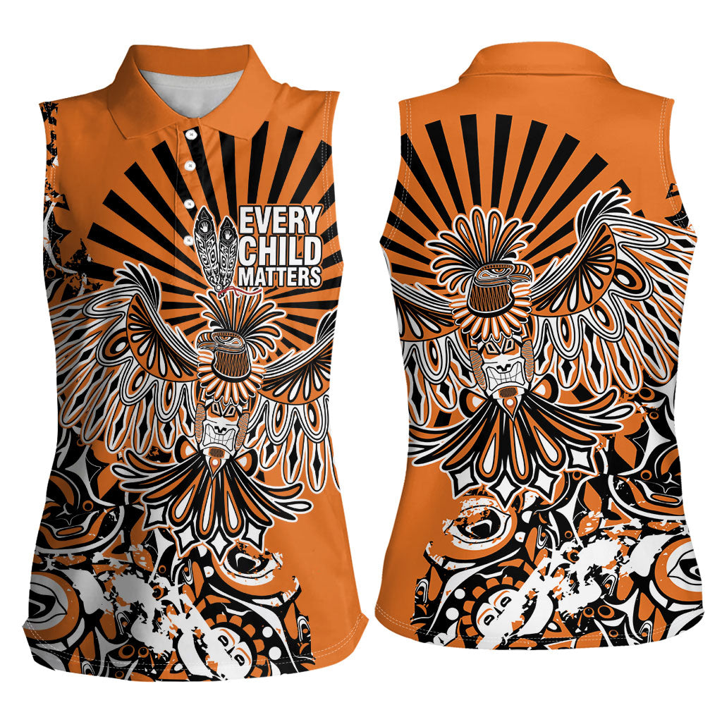 Canada Indigenous Orange Women Sleeveless Polo Shirt Haida Art Thunder Bird