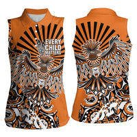 Canada Indigenous Orange Women Sleeveless Polo Shirt Haida Art Thunder Bird