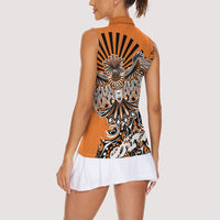 Canada Indigenous Orange Women Sleeveless Polo Shirt Haida Art Thunder Bird