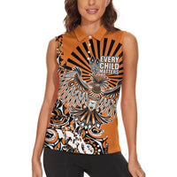 Canada Indigenous Orange Women Sleeveless Polo Shirt Haida Art Thunder Bird