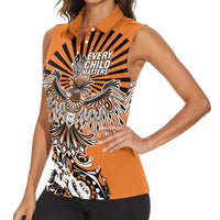 Canada Indigenous Orange Women Sleeveless Polo Shirt Haida Art Thunder Bird