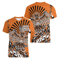 Canada Indigenous Orange Women V-Neck T-Shirt Haida Art Thunder Bird