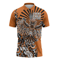 Canada Indigenous Orange Zipper Polo Shirt Haida Art Thunder Bird