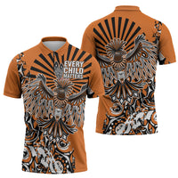 Canada Indigenous Orange Zipper Polo Shirt Haida Art Thunder Bird