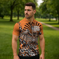 Canada Indigenous Orange Zipper Polo Shirt Haida Art Thunder Bird