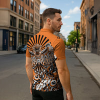 Canada Indigenous Orange Zipper Polo Shirt Haida Art Thunder Bird