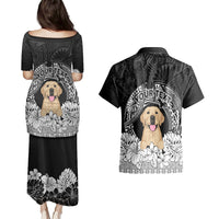 Personalised Dog Couples Matching Puletasi Dress and Hawaiian Shirt Golden Retriever With Polynesian Tapa Arch LT7 - Wonder Print Shop