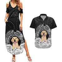 Personalised Dog Couples Matching Summer Maxi Dress and Hawaiian Shirt Golden Retriever With Polynesian Tapa Arch LT7 - Wonder Print Shop