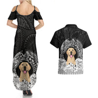 Personalised Dog Couples Matching Summer Maxi Dress and Hawaiian Shirt Golden Retriever With Polynesian Tapa Arch LT7 - Wonder Print Shop