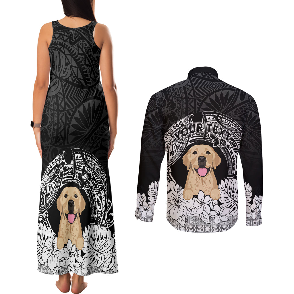 Personalised Dog Couples Matching Tank Maxi Dress and Long Sleeve Button Shirts Golden Retriever With Polynesian Tapa Arch LT7 - Wonder Print Shop