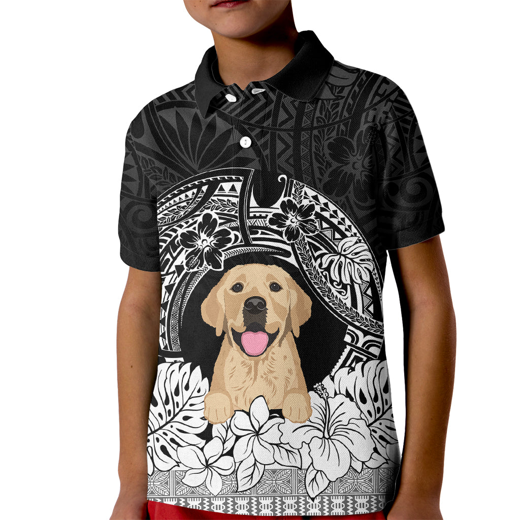Personalised Dog Kid Polo Shirt Golden Retriever With Polynesian Tapa Arch - Wonder Print Shop