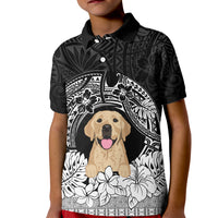 Personalised Dog Kid Polo Shirt Golden Retriever With Polynesian Tapa Arch - Wonder Print Shop