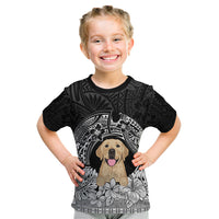 Personalised Dog Kid T Shirt Golden Retriever With Polynesian Tapa Arch - Wonder Print Shop