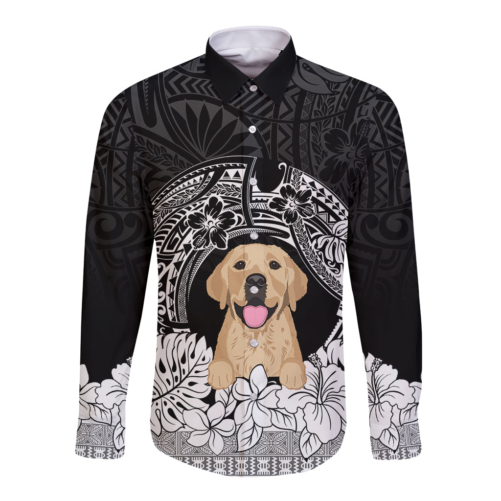 Personalised Dog Long Sleeve Button Shirt Golden Retriever With Polynesian Tapa Arch - Wonder Print Shop