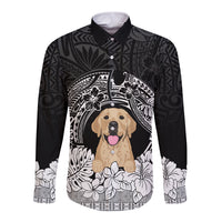 Personalised Dog Long Sleeve Button Shirt Golden Retriever With Polynesian Tapa Arch - Wonder Print Shop