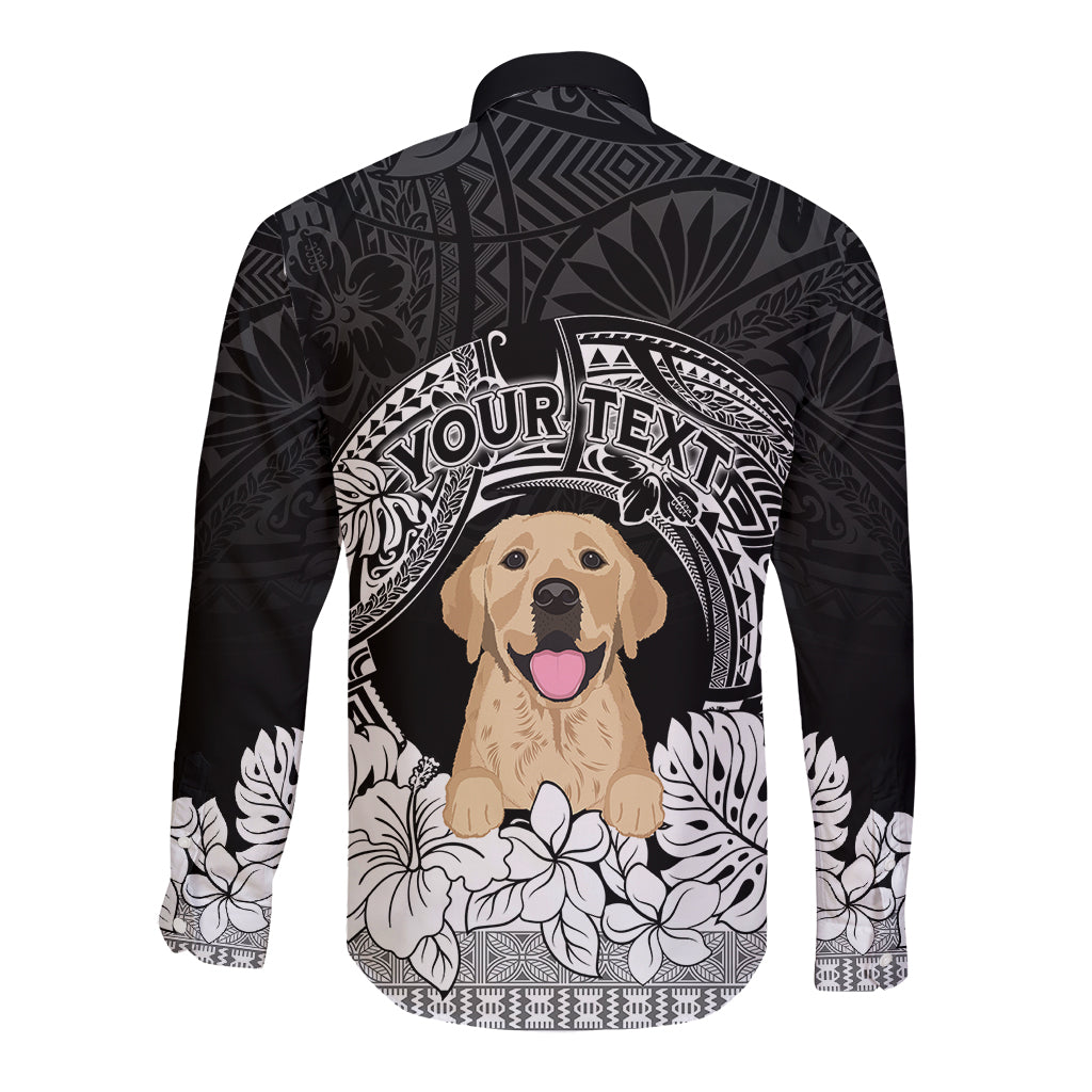 Personalised Dog Long Sleeve Button Shirt Golden Retriever With Polynesian Tapa Arch - Wonder Print Shop